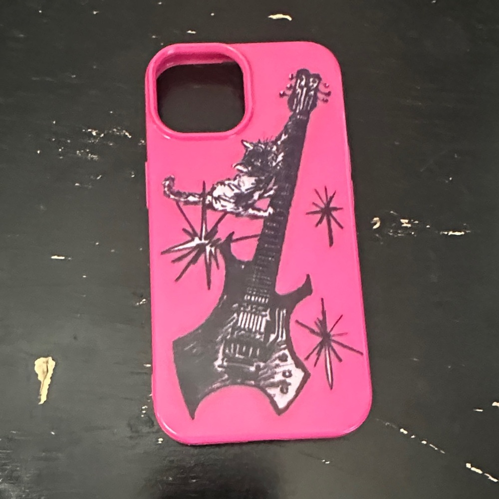 Punk Cool Girl Guitar Cat Phone Case For iPhone 15 14 13 12 11 Glossy Shockproof